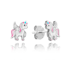 MINET Kolorowe kolczyki srebrne JEDNOROŻCE