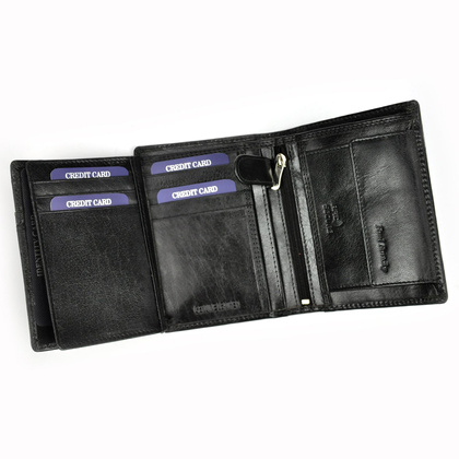 Funkcjonalny, pionowy portfel męski bez zapięcia ze skóry naturalnej