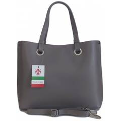 Duża Włoska skórzana torba Shopper bag trzy komory na ramię mieści A4 ,Vera Pelle Szara  VOM65G