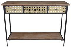 Konsola metalowa z drewnianym blatem i szufladą
