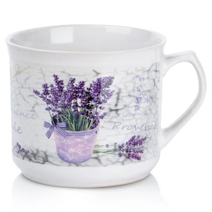 Kubek ceramiczny z uchem / garnuszek do podgrzewania lawenda 650 ml