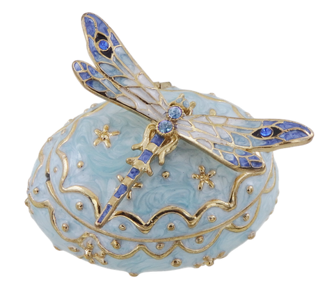 Wyjątkowe metalowe pudełeczko prezentowe z kryształkami - Ważka - B0780-06