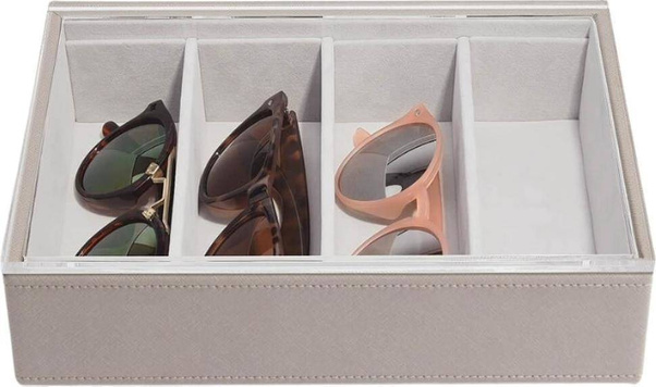 Pudełko na okulary Stackers Classic 4 komorowe taupe z akrylową pokrywą