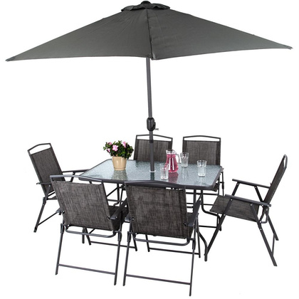 Zestaw ogrodowy stół 130x80x70cm  6 x krzesło parasol szary