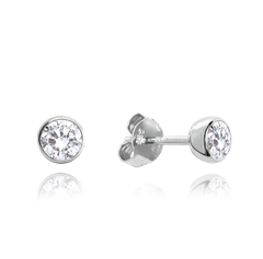 MINET Kolczyki srebrne z białymi cyrkoniami 4 mm