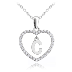 MINET Srebrny naszyjnik litera w sercu „C” z cyrkoniami
