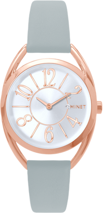 MINET Rose gold damski zegarek ICON PINK z szarym skórzanym paskiem