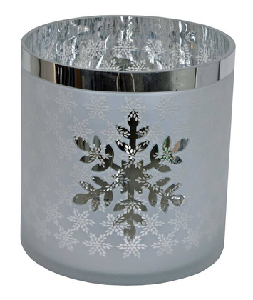 Świecznik szklany ze srebrną śnieżynką maxi