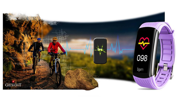 Smartband Giewont Czarny GW200-8 + Pasek Jasnofioletowy