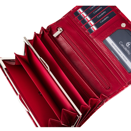 Duży czerwony portfel damski Canaletto ze skóry licowej z RFID – elegancja i bezpieczeństwo PD1602s90 RFID