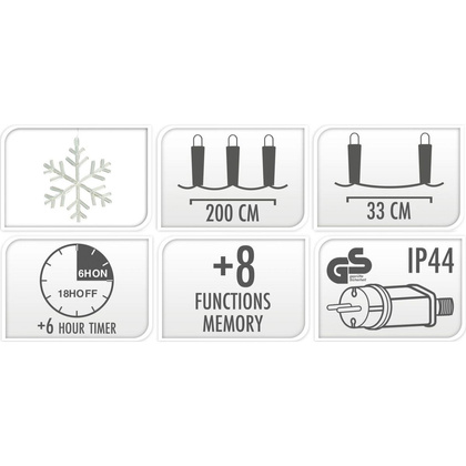 LAMPKI CHOINKOWE KURTYNA ŚWIETLNA 200x200 CM 408LED PŁATKI ŚNIEGU MULTIKOLOR