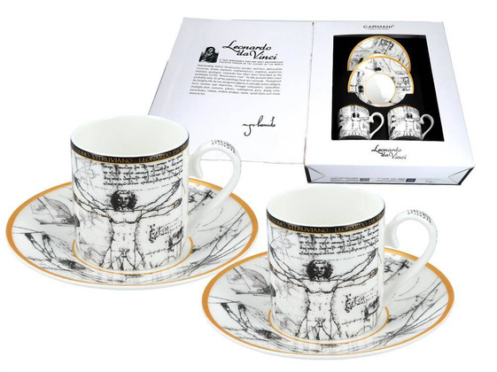 Kpl. 2 filiżanek espresso -  L. Da Vinci, Człowiek Witruwiański (CARMANI)