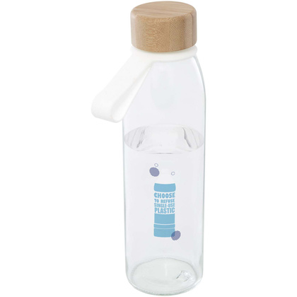 Szklana butelka na wodę Porto o pojemności 500 ml, z silikonowym uchwytem i z bambusową zakrętką