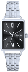 MINET Czarny damski zegarek SIENA ze srebrna stalową bransoletką
