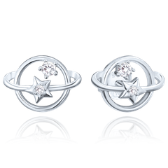 MINET Kolczyki srebrne Saturn z białą cyrkonią