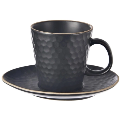 Filiżanka ze spodkiem ceramiczna czarna TEA TIME 235 ml