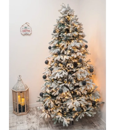 Choinka sztuczna PE02 220 cm biała  ośnieżona  z metalowym stojakiem