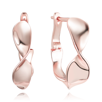 MINET Nowoczesne rose gold srebrne zakrzywione kolczyki