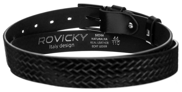 Pasek męski ze skóry naturalnej licowej z plecionym wzorem 105cm czarny