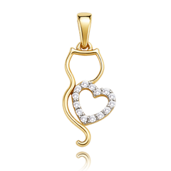 MINET Złoty wisiorek kot z sercem i białymi cyrkoniami Au 585/1000 0,70g