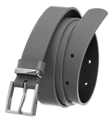 Wąski pasek ze skóry naturalnej z kwadratową sprzączką w srebrnym kolorze 105cm szary