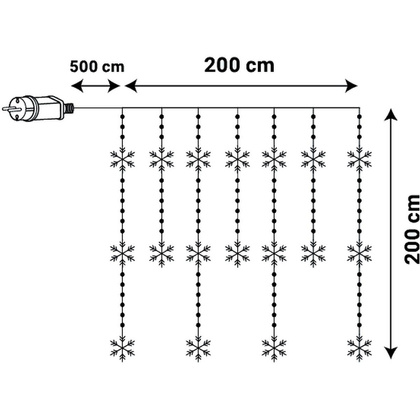 LAMPKI CHOINKOWE KURTYNA ŚWIETLNA 200x200 CM 408LED PŁATKI ŚNIEGU MULTIKOLOR