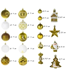 Bombki choinkowe komplet 115 szt. nietłukących plastikowych bombek - Złoty