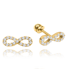 MINET Złote kolczyki na wkręt nieskończoność i białymi cyrkoniami Au 585/1000 1,25g