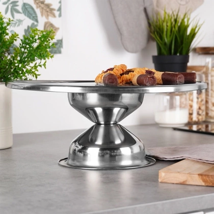 Patera stalowa na nóżce tortownica taca na tort ciasto 33 cm