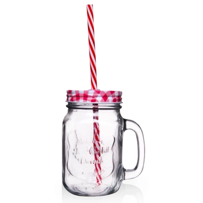 Słoik z zakrętką i słomką 450 ml