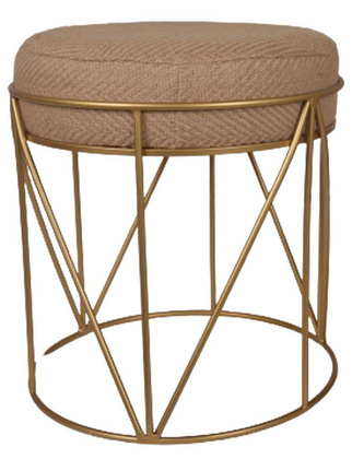 Puf z lnianym siedziskiem na złotym stelażu duża