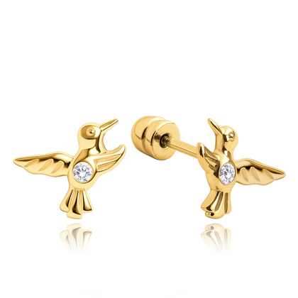 MINET Złote kolczyki kolibry na śrubkę Au 585/1000 1,10g
