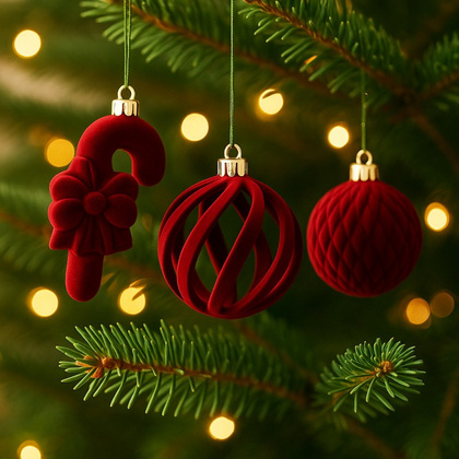 Komplet bombek na choinkę w opakowaniu, bombki welurowe 28szt. bordowe BSN76