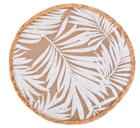 Podkładka okrągła w białe liście z juty