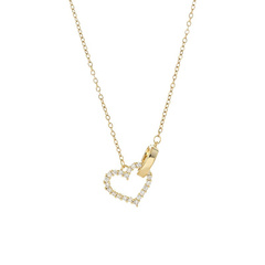 Naszyjnik stal szlachetna pozłacana 14k złotem, podwójne SERCA cyrkonie NST2197