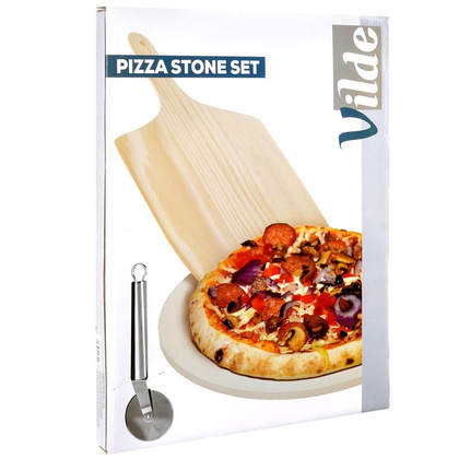 Kamień szamotowy do pieczenia pizzy forma na pizzę deska łopata nóż zestaw 3 el.