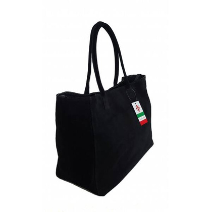 Duża włoska torba XL- A4 , worek na ramię , zamsz naturalny Vera Pelle ,Czarna  WGXL5N