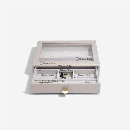 Szkatułka na biżuterię Stackers 6 komorowa classic taupe z szufladą i szklaną pokrywką