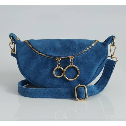 Blue Jeans zamszowa listonoszka - nerka Włoska Vera Pelle złote okucia kółka  LN633BJ