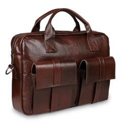 Skórzana torba męska na laptopa 15,6" ramię czekoladowa - Pavone Nero Rimini 2386 CZEK