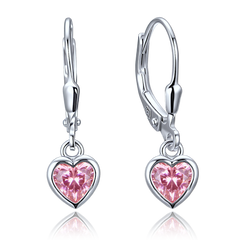 MINET Delikatne srebrne kolczyki serce z różowymi cyrkoniami