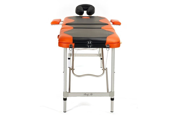 Stół, łóżko do masażu 3-segmentowe aluminiowe dwukolorowe Czarno Pomarańczowe