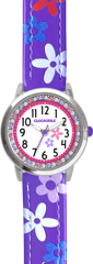 CLOCKODILE Fioletowy zegarek dla dziewczynek z kamieniami i kwiatami