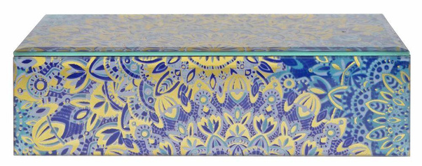 Szkatułka szklana w niebieskie wzory podłużna