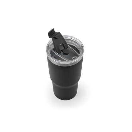 JOYNER M. Kompaktowy kubek podróżny ze stali nierdzewnej (91% z recyklingu) z podwójnymi ściankami izolowanymi próżniowo i matowym wykończeniem 600 ml