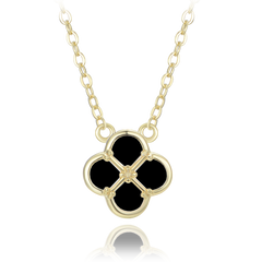 MINET Pozłacany srebrny naszyjnik koniczyna z czarną masą perłową