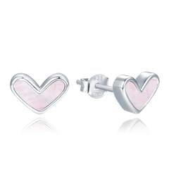 MINET Srebrne kolczyki serca z różową masą perłową