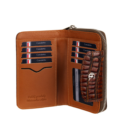 Damski portfel skórzany Canaletto – brązowy croco z RFID | Elegancja i bezpieczeństwo PD1445s299 RFID