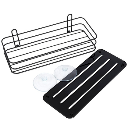 Półka łazienkowa pod prysznic na przyssawki prostokątna czarna