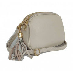 Listonoszka trzy komory frędzelek, złote okucia Vera Pelle  Jasny Beż VP3KZBEI